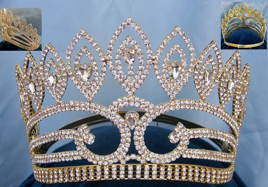 Duchess Adelle Rhinestone Adjustable Contoured Gold Pageant Crown Tiara - CrownDesigners