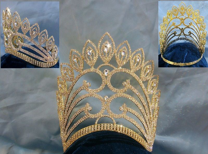 Enchanted Empress Regal Rhinestone Contoured Gold Pageant Crown - CrownDesigners