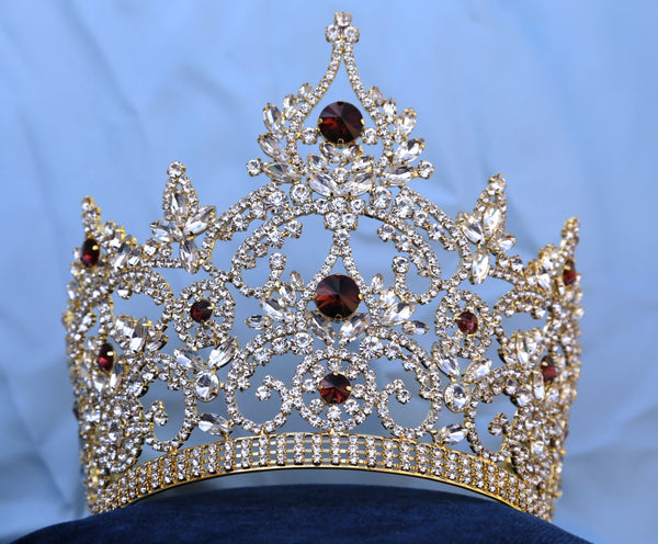 Continental Adjustable Gold Dark Amber Rhinestone Crown Tiara