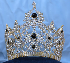 Continental Adjustable Gold Black  Crown Tiara