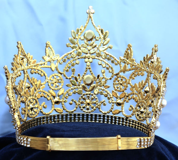 Continental Adjustable Gold Pearls  Crown Tiara