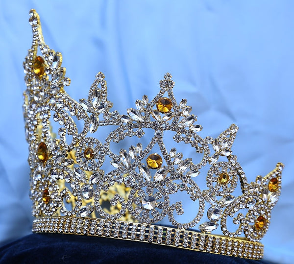 Large Pageant Gold Yellow  Amber Crown (Adjustable) CrownDesigners