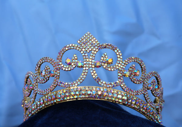 Adjustable Aurora Borealis Gold Rhinestone Crown Tiara