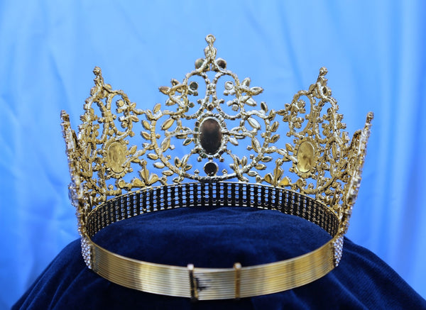 Adjustable Fairy Tale Beauty Queen Gold Rhinestone  Crown