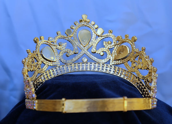 Aurora Borealis Gold Contoured Rhinestone Crown Tiara