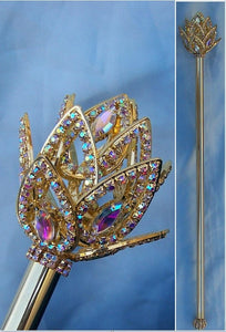 Aurora Borealis Imperial Royal Fleur Rhinestone Gold Scepter - CrownDesigners