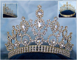 Beauty Pageant Gold Rhinestone Queen Princess Bridal Rhinestone Crown Tiara - CrownDesigners