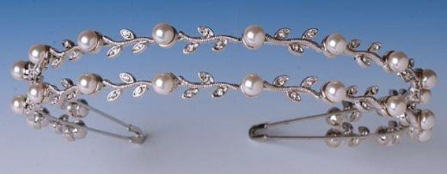 Elegant Two Rows Pearl and Crystal Tiara For Pageant, Bridal - CrownDesigners