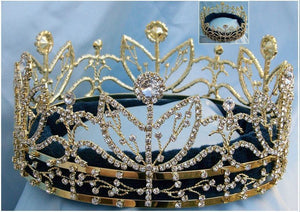 Victory Majestic Rhinestone Full Gold King Queen Crown - CrownDesigners