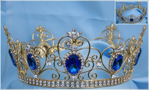 Rhinestone Imperial Celtic Jewelled Men's gold Blue Crown - CrownDesigners