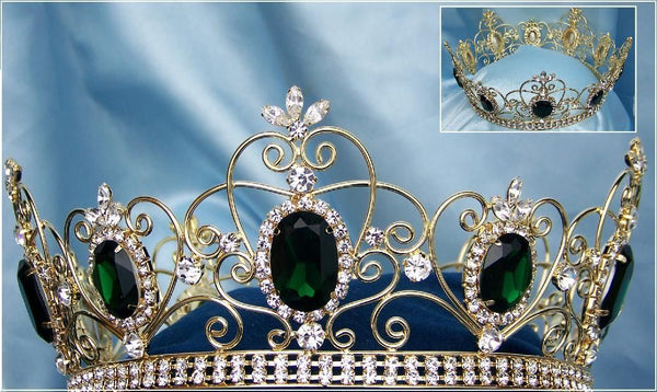 Rhinestone Full Gold Green Emerald Crown - CrownDesigners