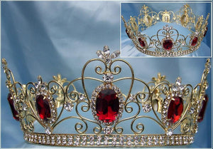 Imperial Celtic Jeweled Unisex Gold Ruby Red Rhinestone Crown