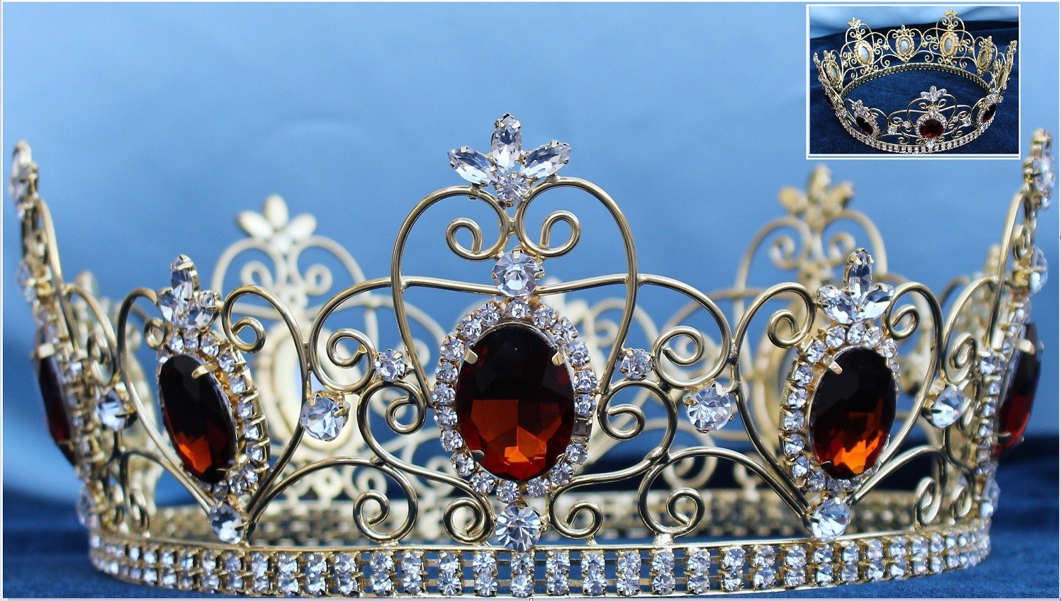 Rhinestone Imperial Celtic Dark Amber Unisex gold Crystal Crown - CrownDesigners
