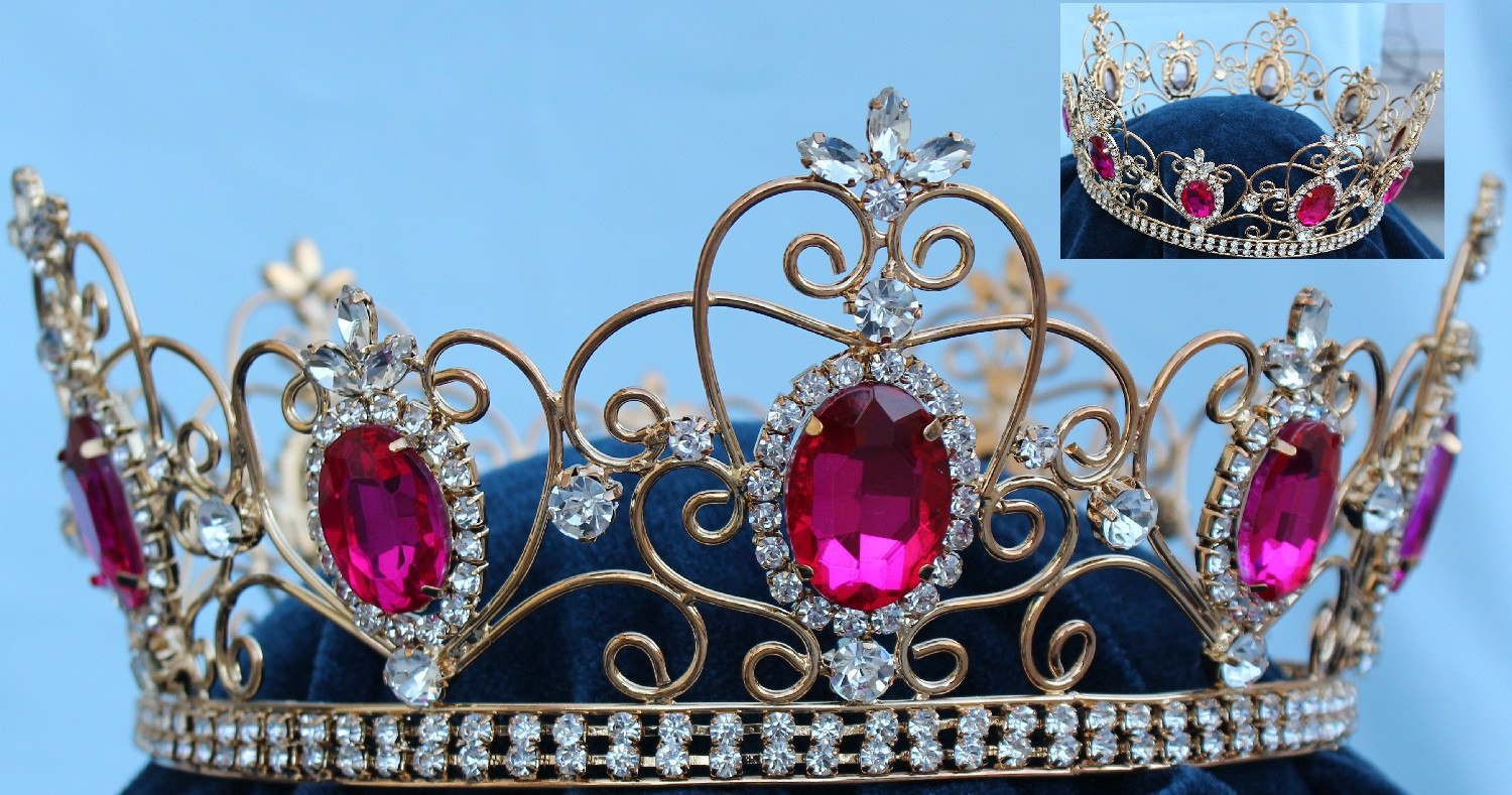 Rhinestone Imperial Celtic Dark Pink Unisex gold Full Crystal Crown - CrownDesigners