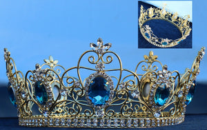 Rhinestone Imperial Celtic Acquamarine Unisex Gold Crystal Crown - CrownDesigners