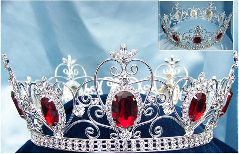 Rhinestone Full Unisex Silver Ruby Red Crown - CrownDesigners