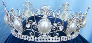 Rhinestone Queen King Full Silver Rhinestone and Pearl Crown - CrownDesigners