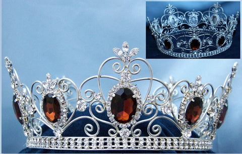 Rhinestone Imperial Celtic Dark Brown Amber Unisex Silver Crystal Crown - CrownDesigners