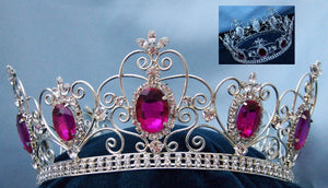 Rhinestone Imperial Celtic Dark Pink Fucsia Unisex Silver Crystal Crown - CrownDesigners