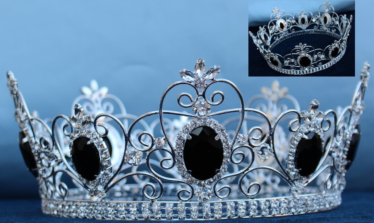 Rhinestone Imperial Celctic Black Unisex Silver Crystal Crown - CrownDesigners