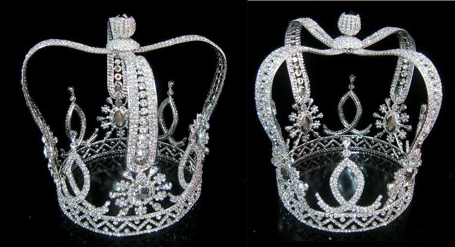 The Royal Stanislaus Crown King Full Mens Rhinestone Silver Crown - CrownDesigners