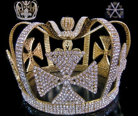 The Mardi Gras Royal Gold Rhinestone Full Men's King Crown - CrownDesigners