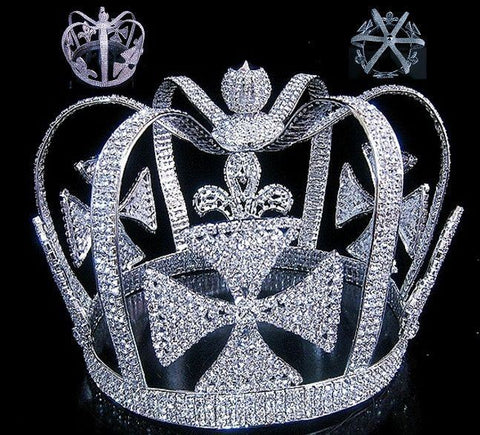 The Mardi Gras Royal Silver Rhinestone Full Mens King Crown - CrownDesigners