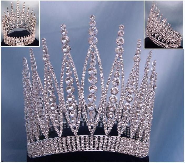 Queen Of The 7 Seas Rhinestone Beauty Pageant Full Silver Crown - CrownDesigners