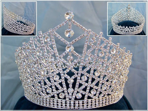 Miss Beauty Pageant Queen rhinestone Sillver Full Crown Tiara - CrownDesigners