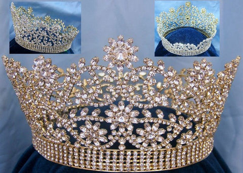 Magestic Floral Gold Full Rhinestone Crown - CrownDesigners