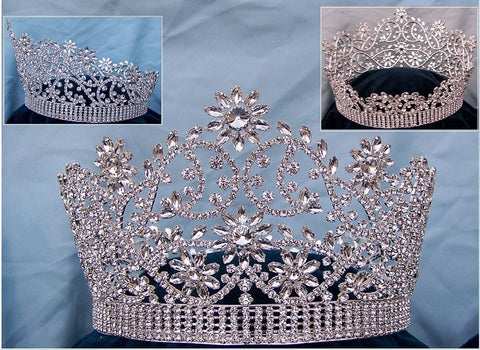Majestic Floral Silver Full Rhinestone Crown - CrownDesigners