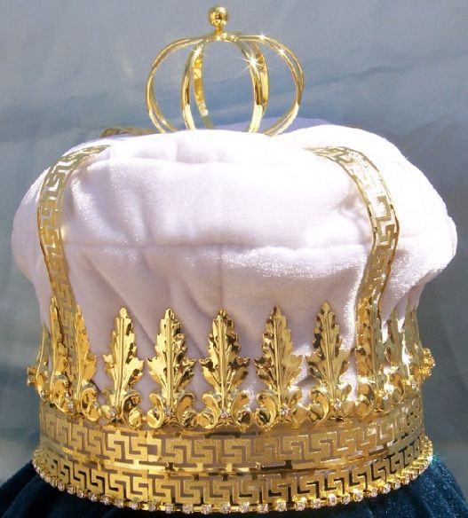 Imperial State Mens King Rhinestone Gold and White Crown - CrownDesigners