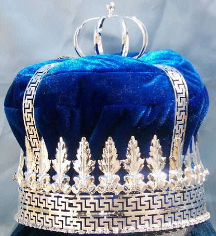 Imperial State Mens King Rhinestone Silver and Blue Crown - CrownDesigners