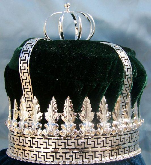 Imperial State Mens King Rhinestone Silver and Emerald Green Crown - CrownDesigners