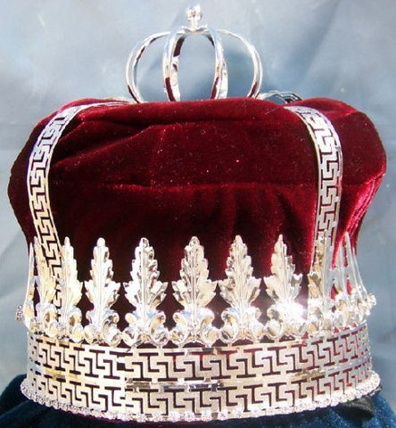 Imperial State Mens King Rhinestone Silver and Red Crown - CrownDesigners