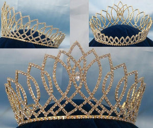 Beauty Pageant Rhinestone Miss Beauty Queen Full Gold Rhinestone Crown - CrownDesigners