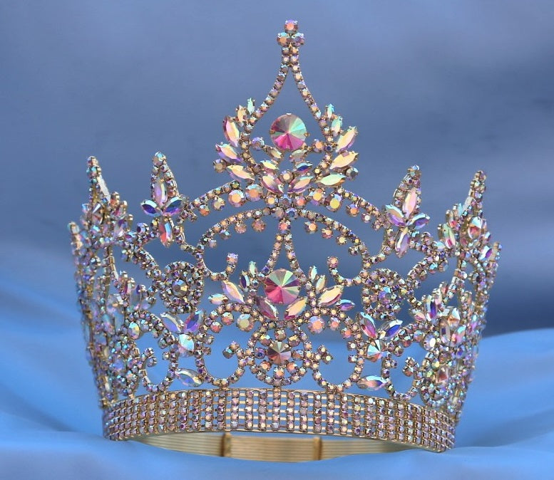 Continental Adjustable Aurora Borealis Gold Rhinestone Crown Tiara