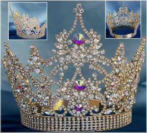 Continental Adjustable Gold Aurora Borealis Crown Tiara - CrownDesigners