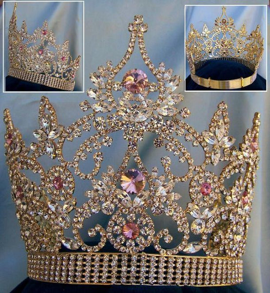 Continental Rhinestone Gold Pink Crown tiara - CrownDesigners