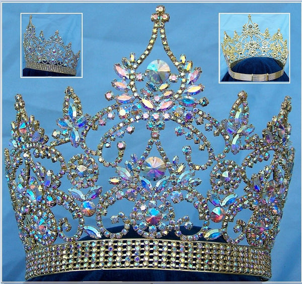 Continental Adjustable Aurora Borealis Gold  Rhinestone Crown Tiara - CrownDesigners