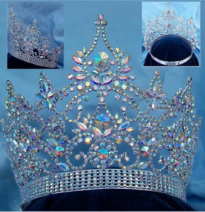 Continental Adjustable Aurora Borealis Silver Crown Tiara - CrownDesigners