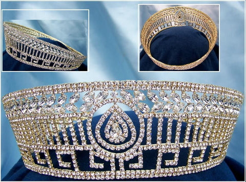 Sofia Bridal Rhinestone Full Gold Crown - CrownDesigners