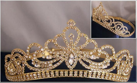 Miss Beauty Queen Pageant Rhinestone GOLD Crown Tiara - CrownDesigners