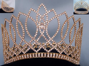Beauty Pageant Gold Contoured Rhinestone Contoured Full Crown Tiara - CrownDesigners