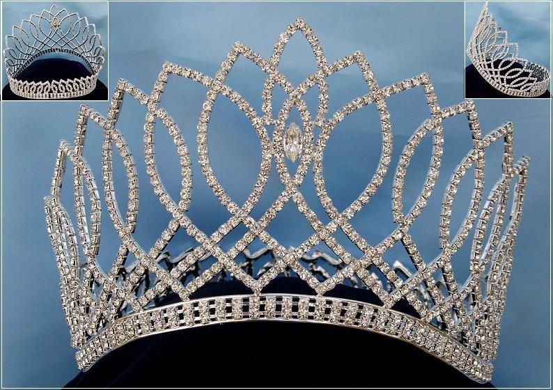 Beauty Pageant Silver Contoured Rhinestone Crown Tiara - CrownDesigners