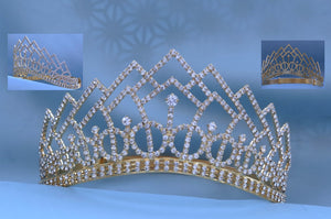 Beauty Pageant Rhinestone Contoured Crown Gold Tiara
