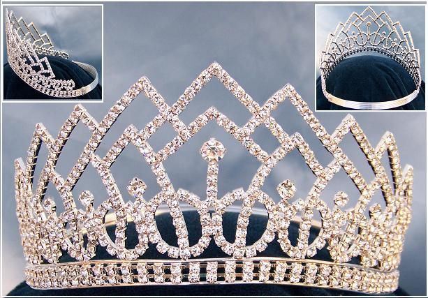 Beauty Pageant Rhinestone Contoured Crown Tiara - CrownDesigners