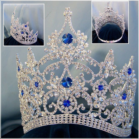 Continental Adjustable Contoured Silver Blue Sapphire Rhinestone Crown - CrownDesigners