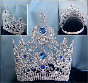 Continental Adjustable Contoured Blue Sapphire Rhinestone Crown - CrownDesigners