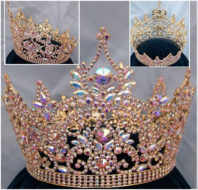 Continental Full Gold Aurora Borealis Rhinestone Crown - CrownDesigners